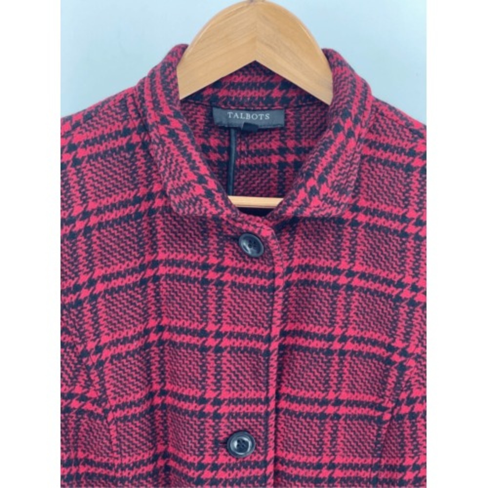 Talbots Blazer Jacket Women 10 Plaid Red Black Check Button Front Wool Blend - Picture 5 of 13